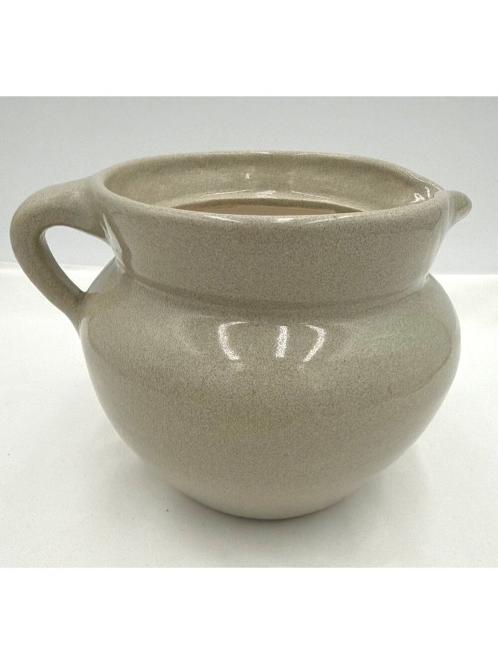 Vtg Ceramic Creamer Pitcher Handle 5" Diameter Glossy Rustic Farmhouse Style
